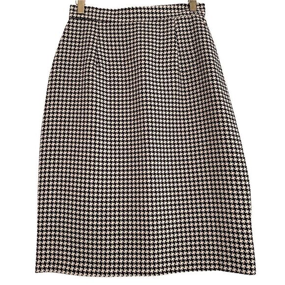 Vintage Dresses & Skirts - Vintage Houndstooth Pencil Skirt Black + White Size 6